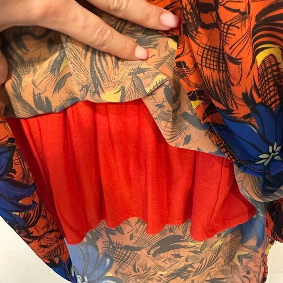 Zara Orange Floral Sheer Lined Asymmetrical Sundress Women's Size S - Picture 6 of 8